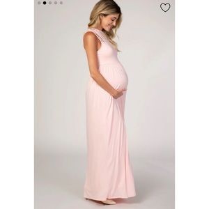 Pink Sleeveless Lace Detail Maternity Maxi Dress